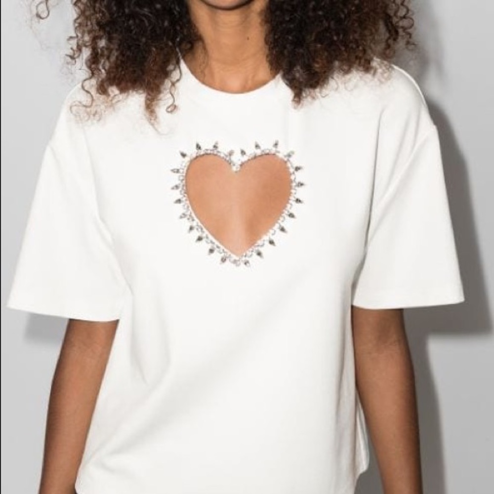 ISO! AREA NYC Heart Crystal Cutout T-Shirt Size XS or S in black or white